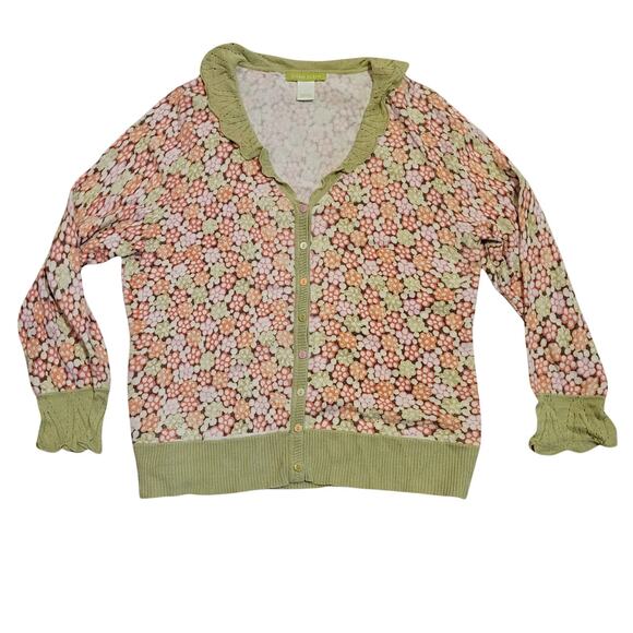 Vintage Sigrid Olsen Floral Scallop Collar Button-Front Cardigan Multi Women's L - Picture 1 of 7